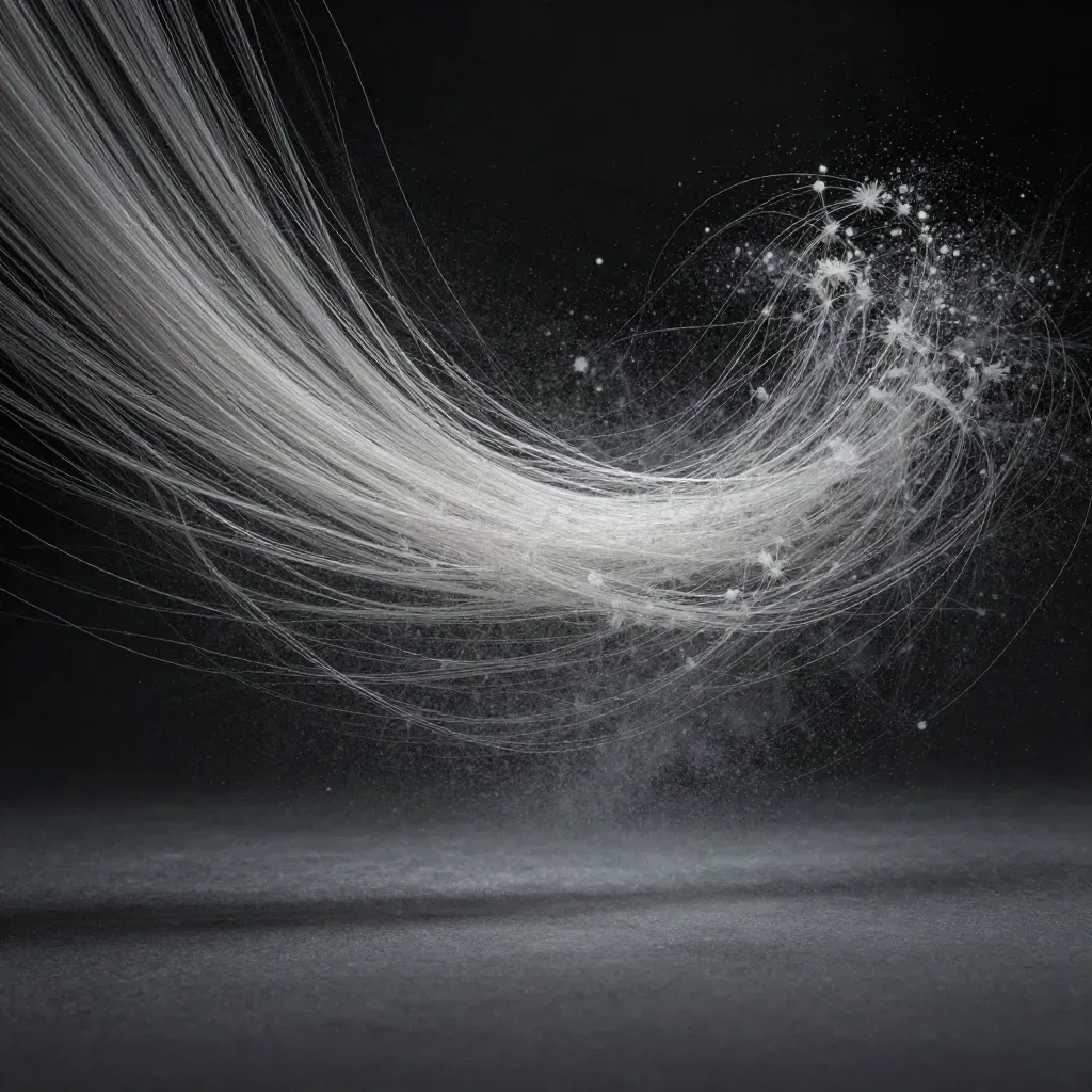 Silver filaments bloom in graphite haze with calm copy space below.